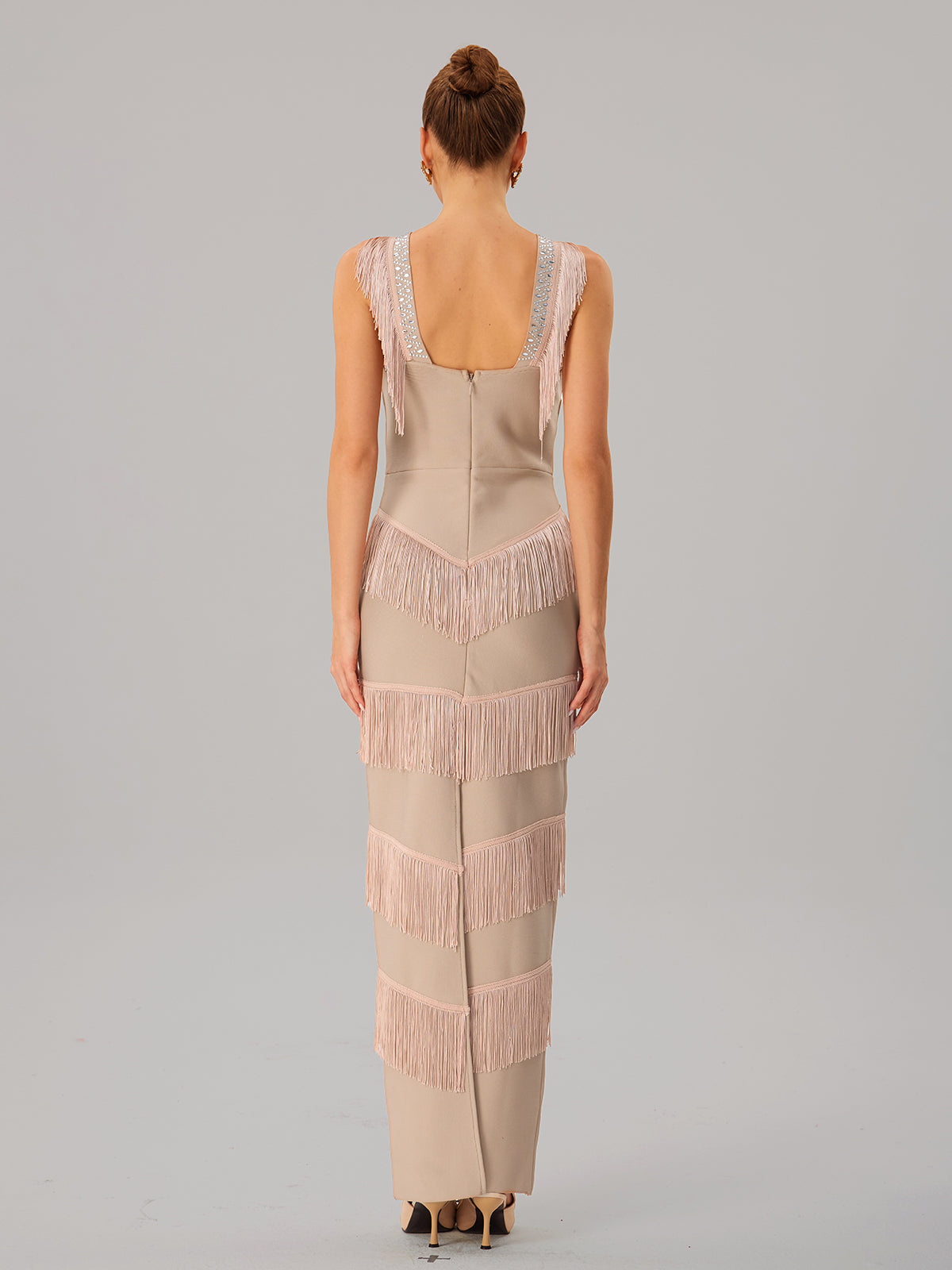 Neck Fringe Split Bandage Maxi Dress