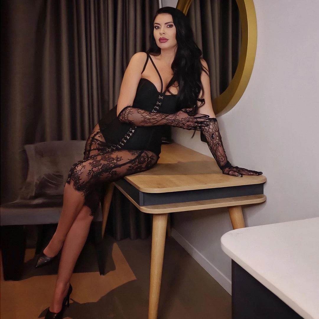 Black Sexy Tight Handmade Lace Top and Skirt Party Set - REBECATHELABEL