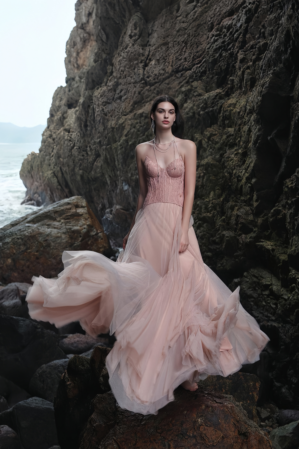 Pink Lace Corset Tulle Maxi Dress
