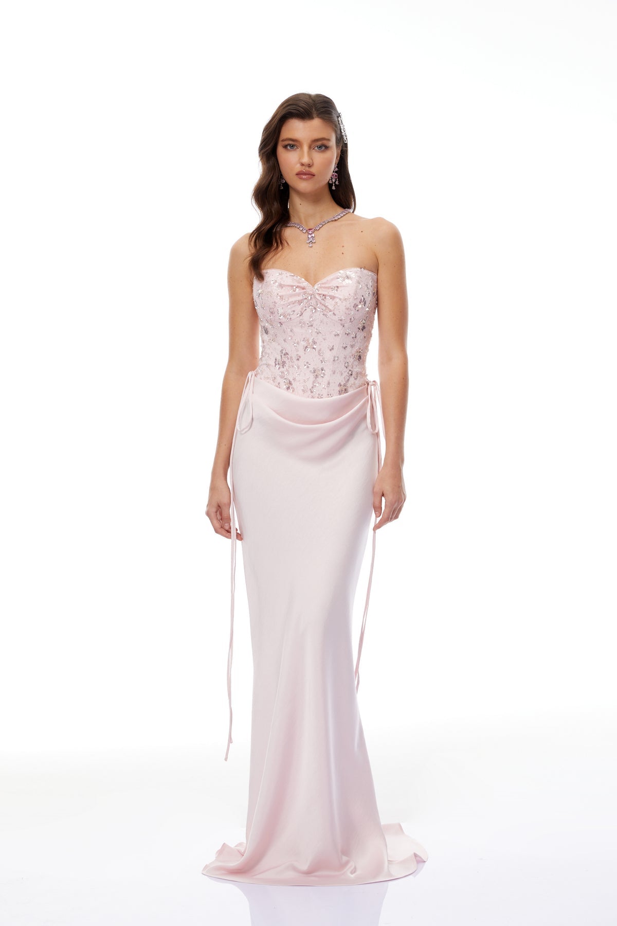 Pink Corseted Bodysuit & Satin Skirt Set