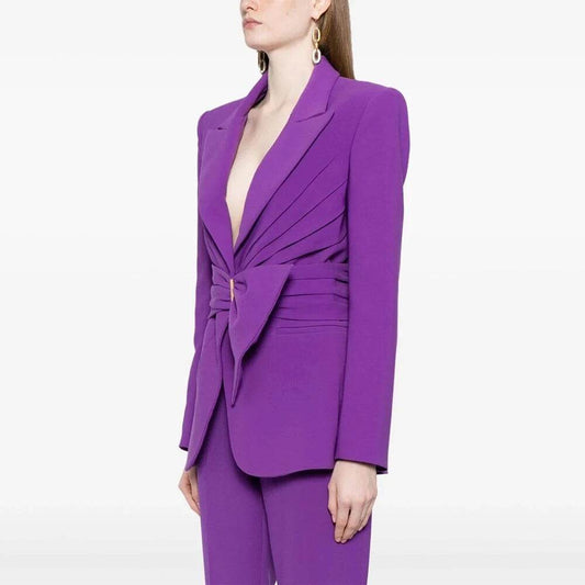 Purple Red Business Pleated Waist Set - REBECATHELABEL