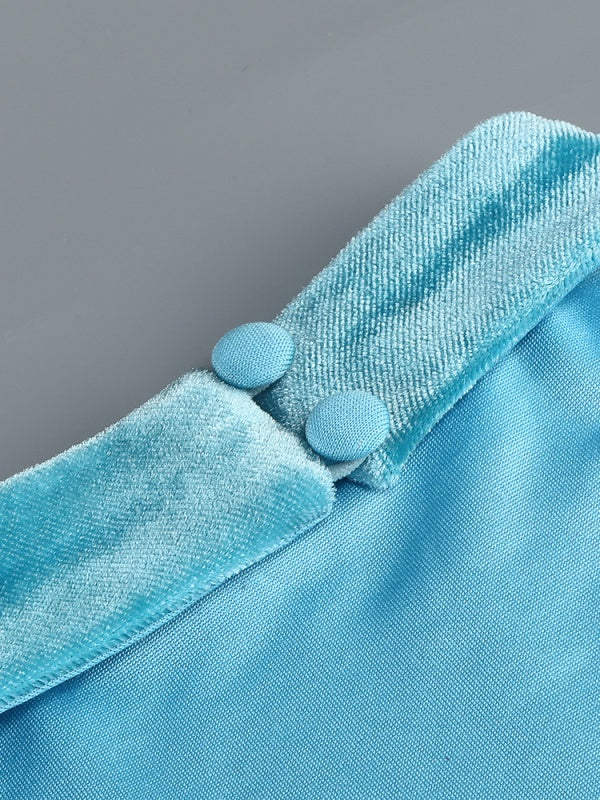 Open Collar Applique Twisted Tassel Long Dress