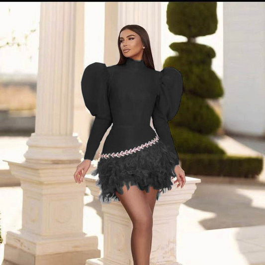 Good energy rhinestone feather dress - REBECATHELABEL