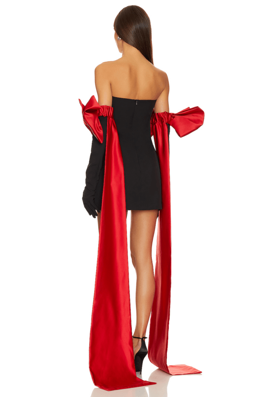 Strapless Bow Tie Gloves Mini Bodycon Dress - REBECATHELABEL