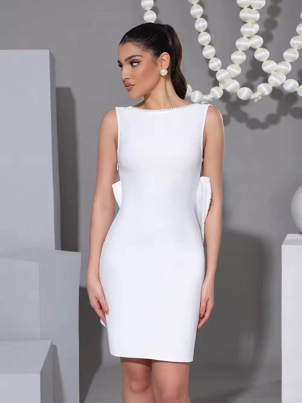 Bead Butterfly Backless Tight Bandage Mini Dress - REBECATHELABEL