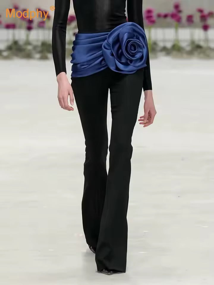 Three-Dimensional Flower Splicing Contrasting Design High Waisted pant