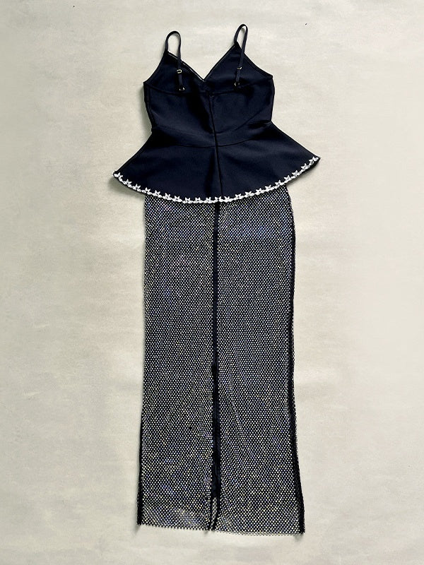 Black-Gold Spaghetti Strap Two-Piece Maxi Dress