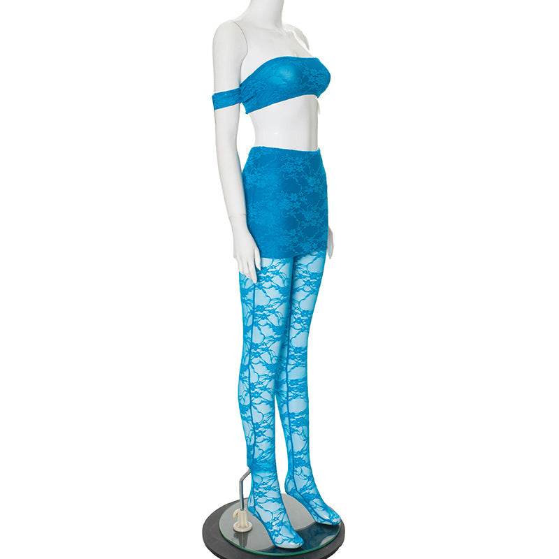 Lace Stitching off-Shoulder Top Faux Two Piece - REBECATHELABEL