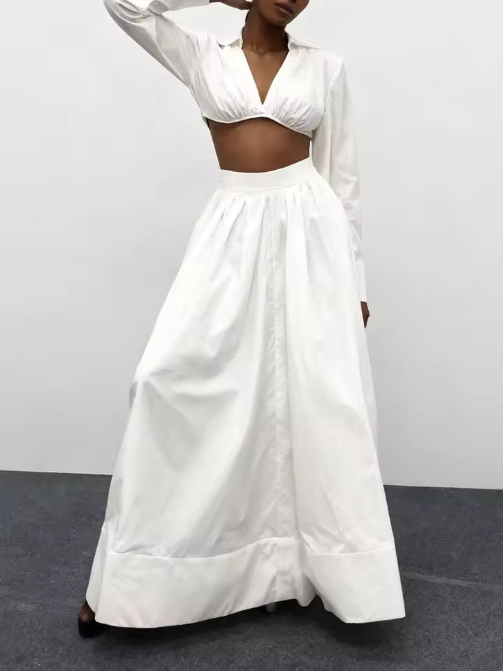 Neck Long Sleeve Mini Top High Waist Skirt set