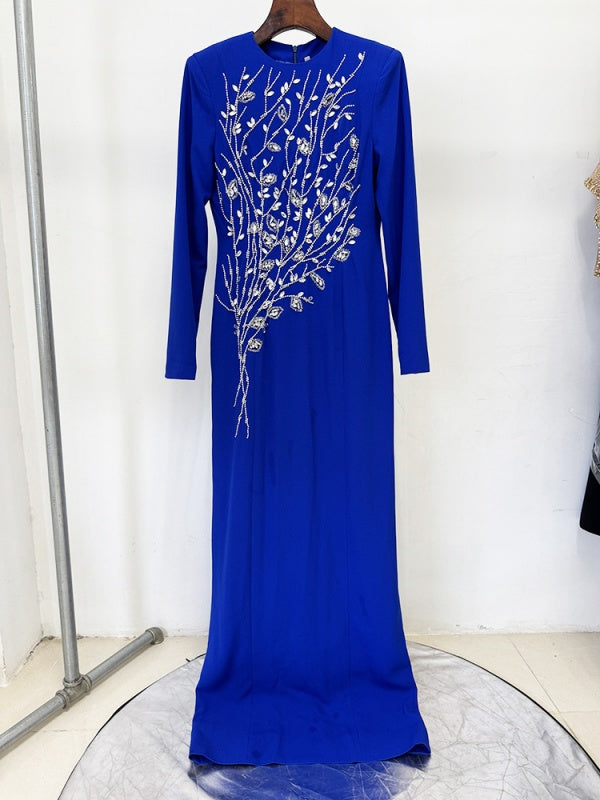 Crew Neck Elegant Evening Dress and Classic Long Sleeve dress