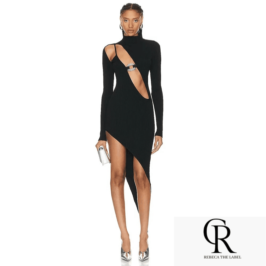 Back Asymmetric Midi Bandage Dress - REBECATHELABEL