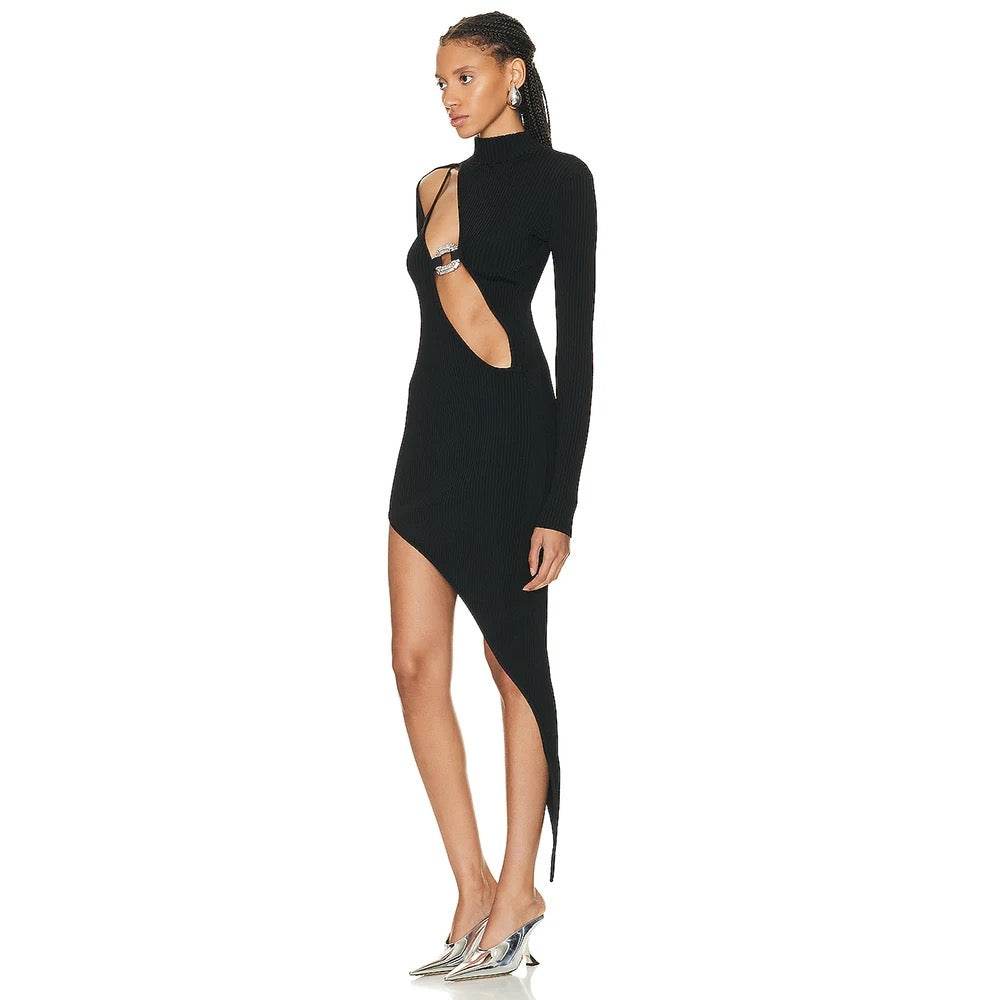 Back Asymmetric Midi Bandage Dress - REBECATHELABEL