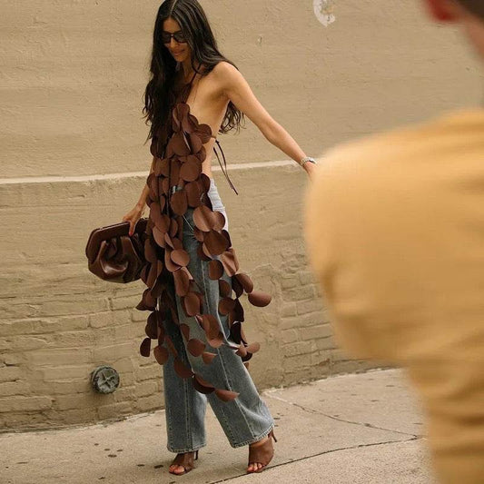 Backless Circle Cutout Fringe Top - REBECATHELABEL