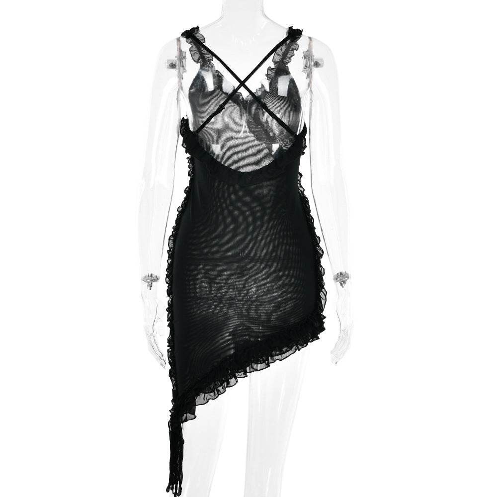 Backless Stitching Lotus Leaf Dress - REBECATHELABEL