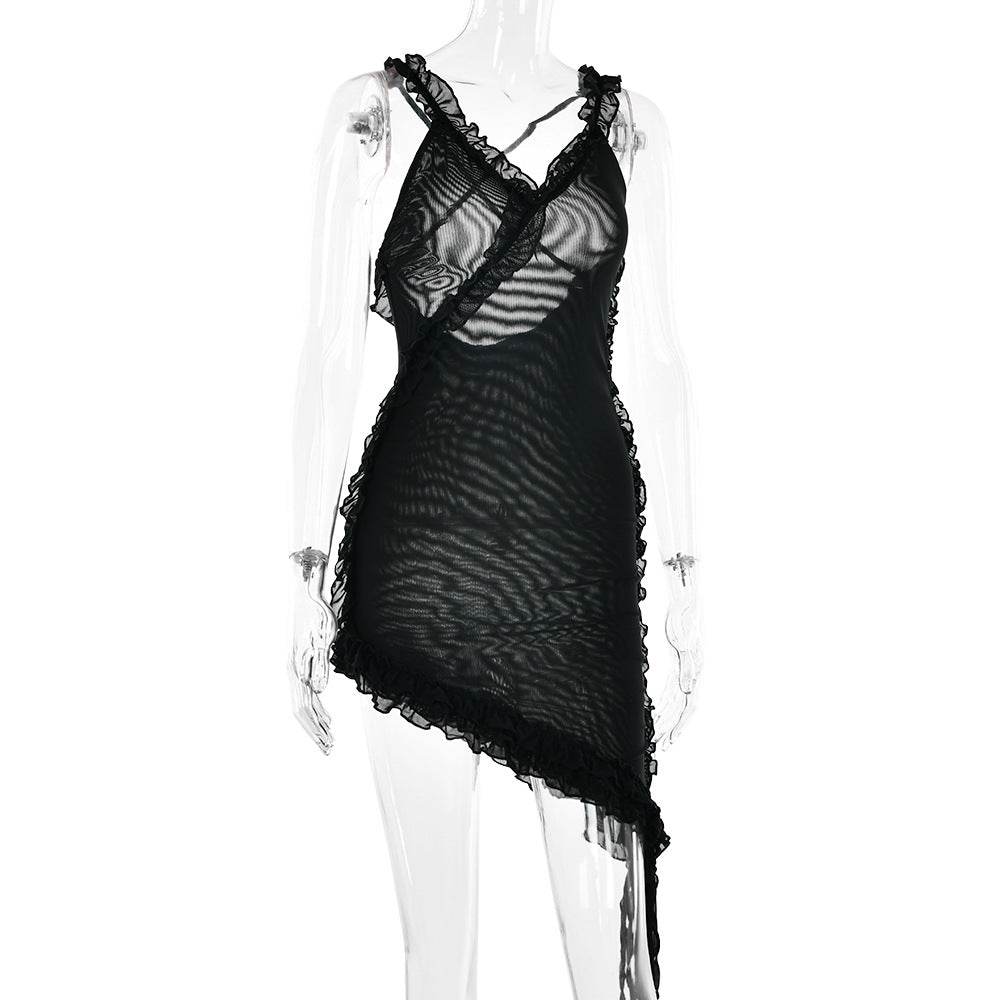 Backless Stitching Lotus Leaf Dress - REBECATHELABEL