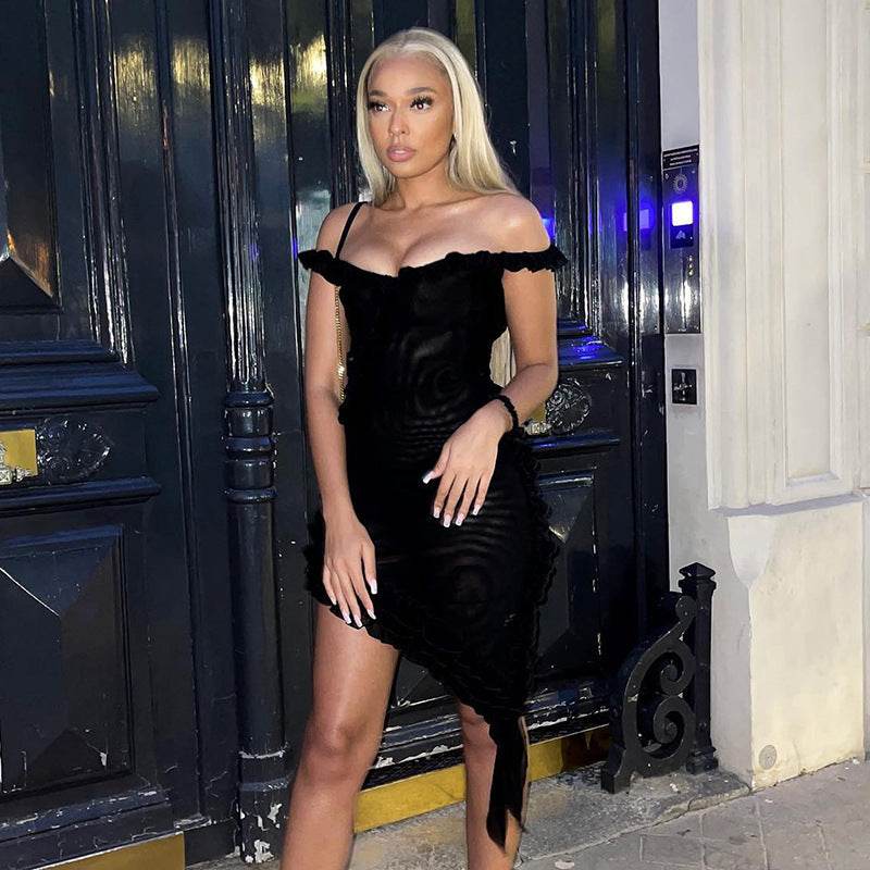 Backless Stitching Lotus Leaf Dress - REBECATHELABEL