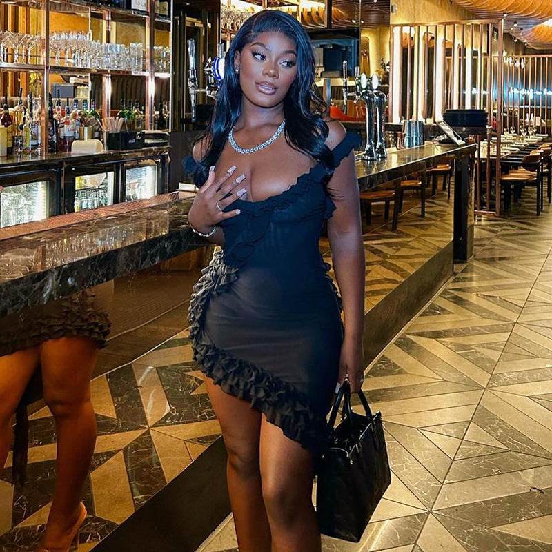 Backless Stitching Lotus Leaf Dress - REBECATHELABEL