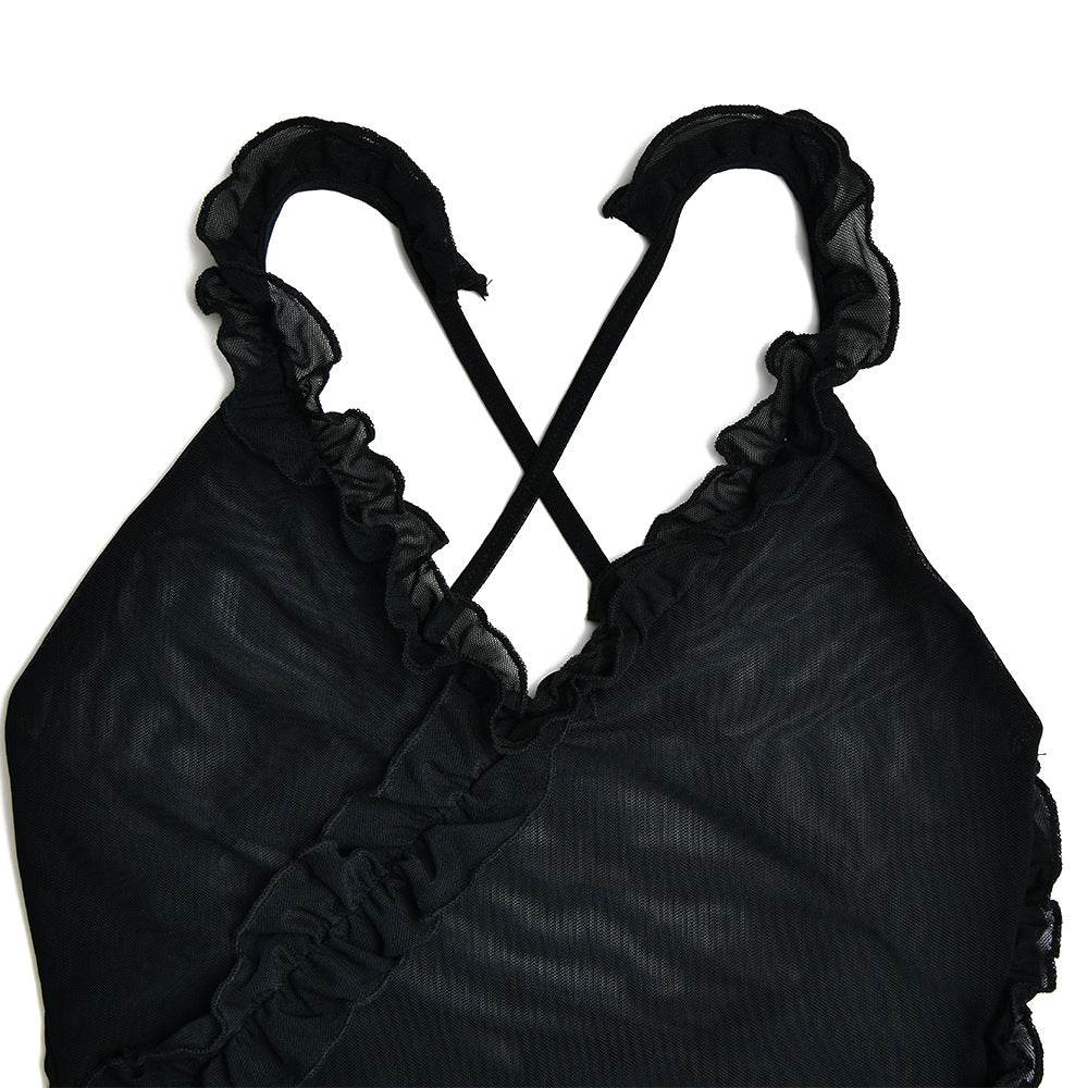 Backless Stitching Lotus Leaf Dress - REBECATHELABEL