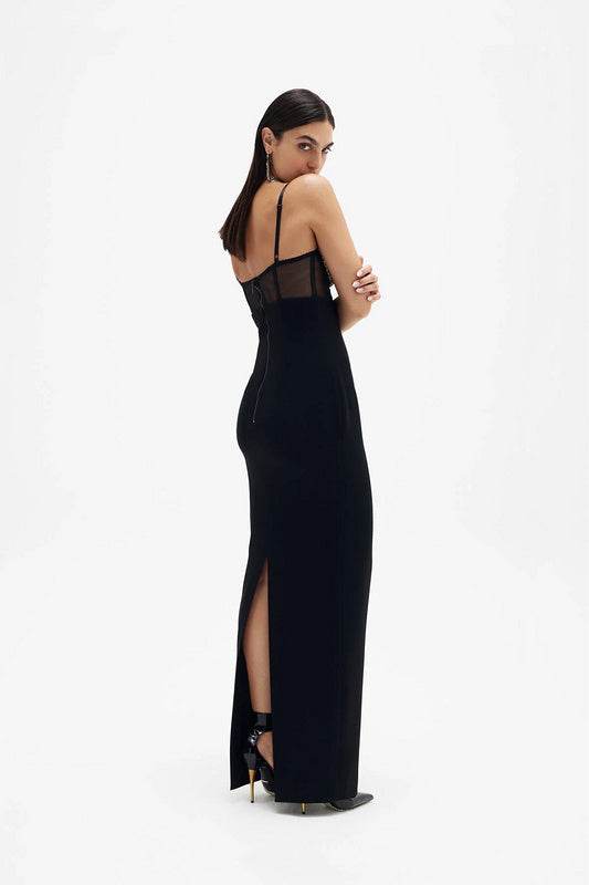 Backless V-neck Sleeveless Beaded Hollow Long Bandage Dress - REBECATHELABEL