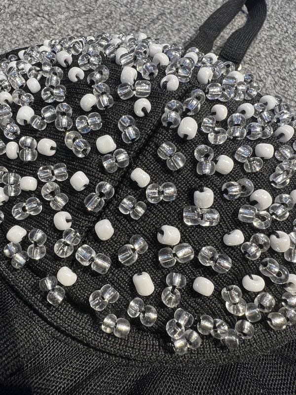 Backless V-neck Sleeveless Beaded Hollow Long Bandage Dress - REBECATHELABEL