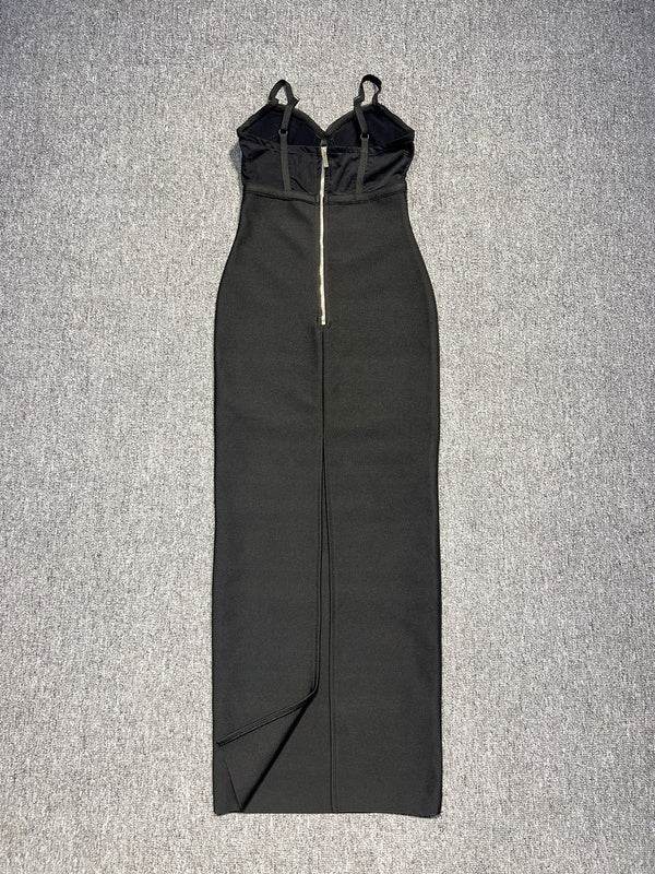 Backless V-neck Sleeveless Beaded Hollow Long Bandage Dress - REBECATHELABEL