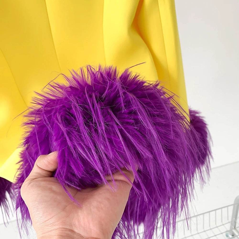 Ball Mini Dress Long Sleeve Purple Yellow Sexy Blazer Dress - REBECATHELABEL