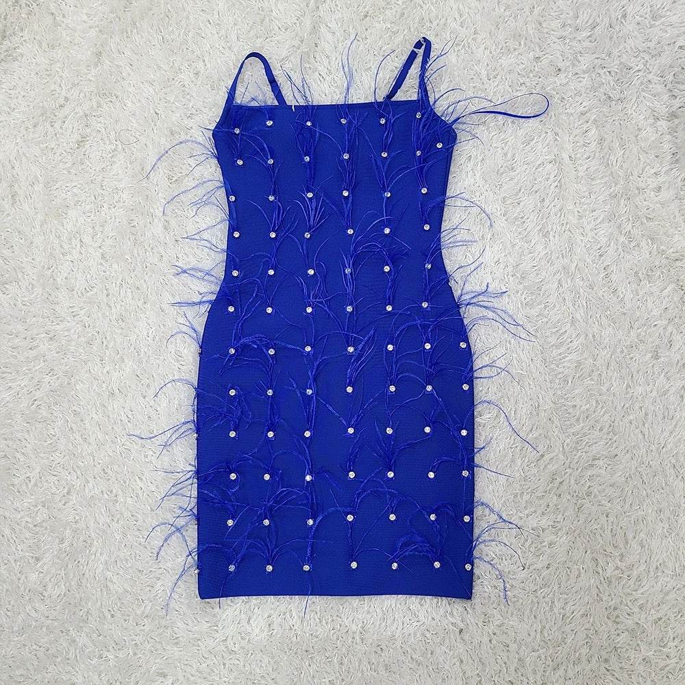 Barbie feather rhinestone mini dress - REBECATHELABEL