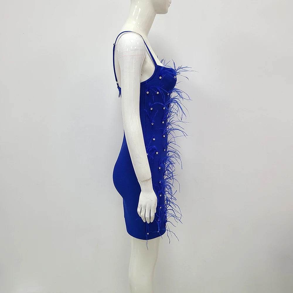 Barbie feather rhinestone mini dress - REBECATHELABEL