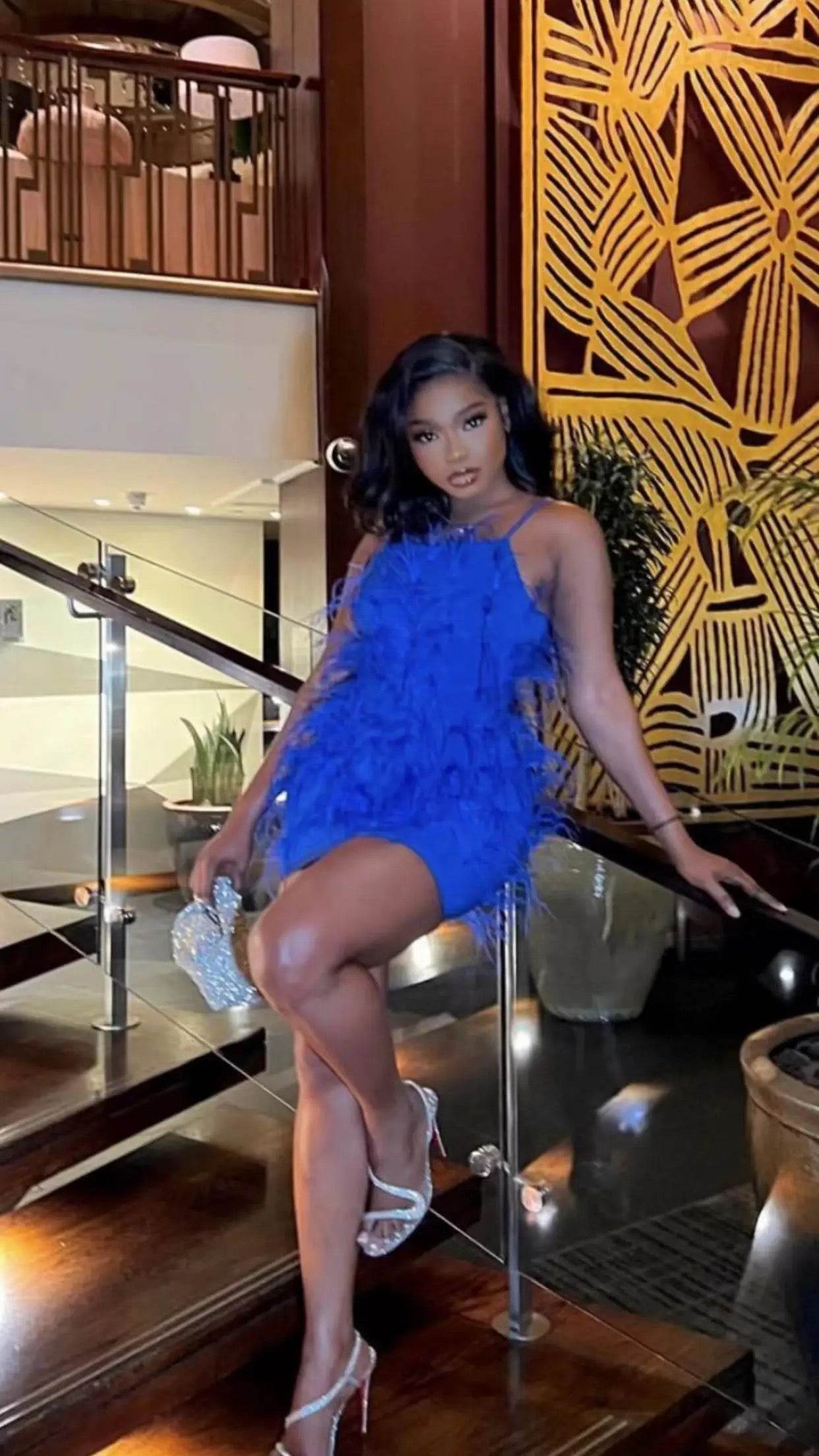 Barbie feather rhinestone mini dress - REBECATHELABEL