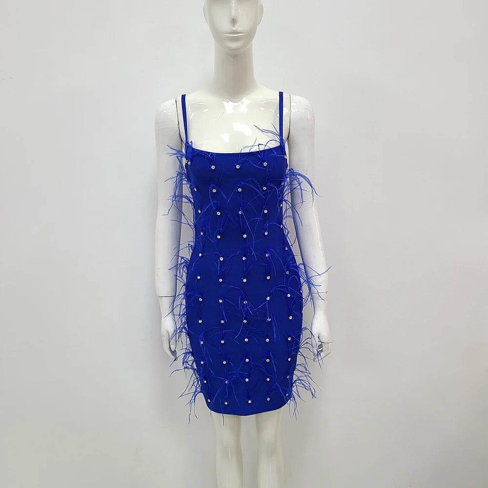 Barbie feather rhinestone mini dress - REBECATHELABEL