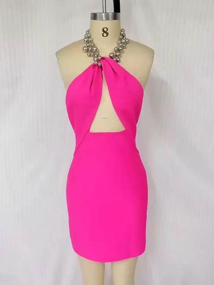 Beaded Neck Hanging Hollow dress - REBECATHELABEL