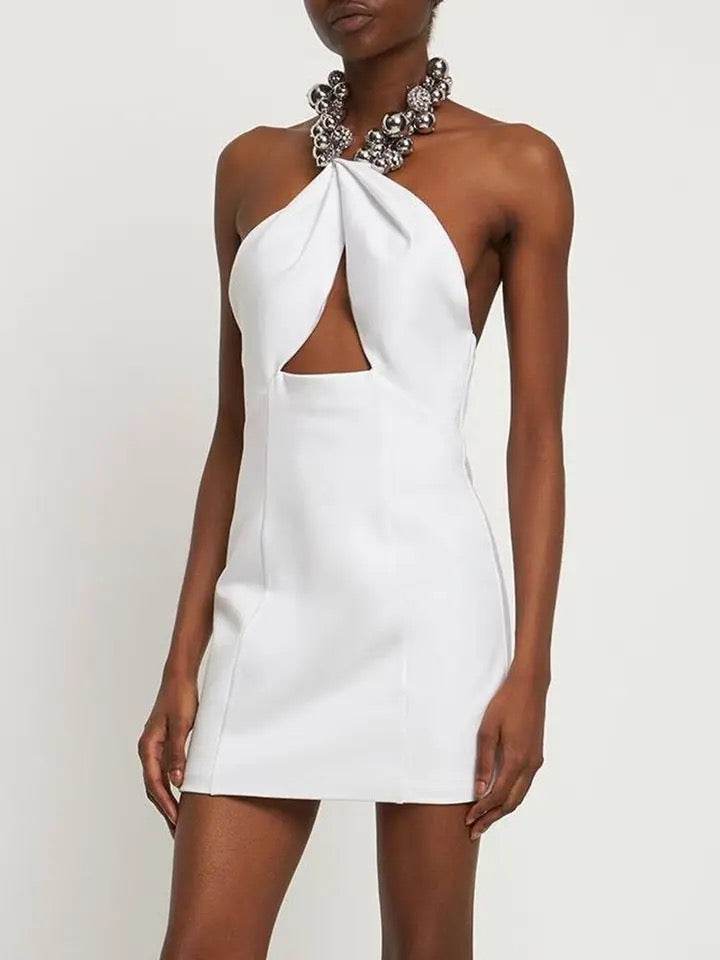 Beaded Neck Hanging Hollow dress - REBECATHELABEL