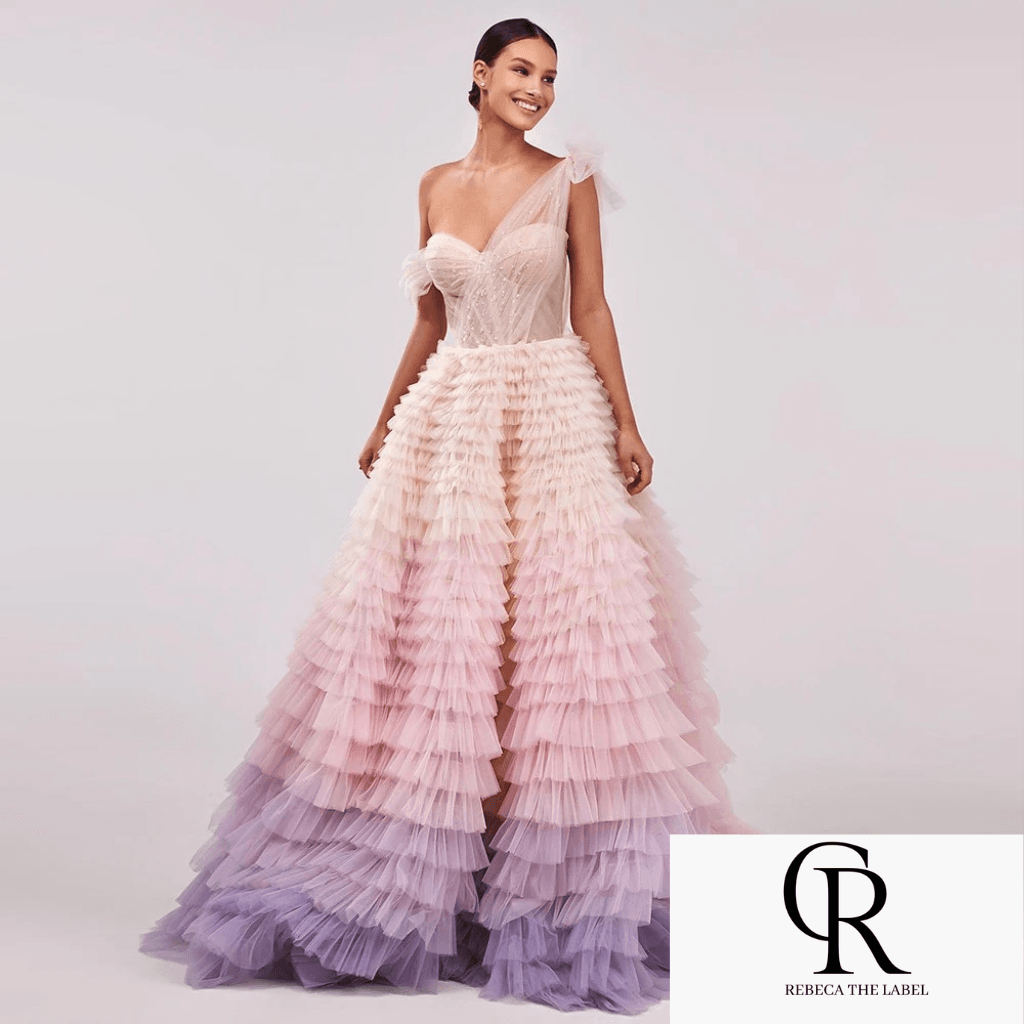 Beading Crystal Pleat Ruched Long Evening dress - REBECATHELABEL