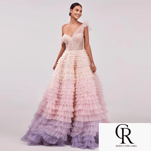 Beading Crystal Pleat Ruched Long Evening dress - REBECATHELABEL
