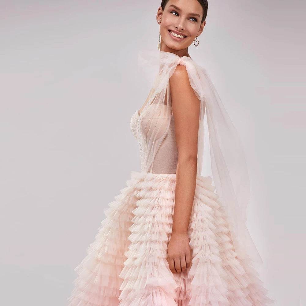 Beading Crystal Pleat Ruched Long Evening dress - REBECATHELABEL