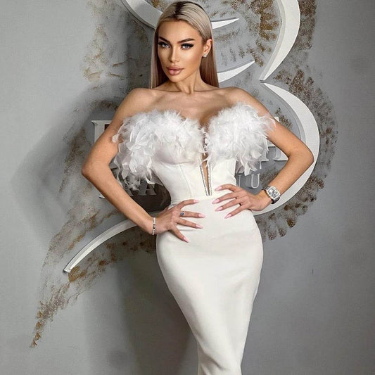 Berbie midi feather dress - REBECATHELABEL