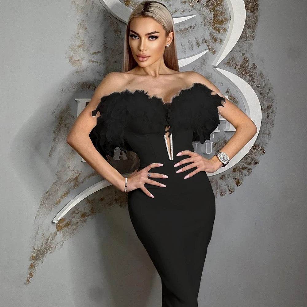 Berbie midi feather dress - REBECATHELABEL