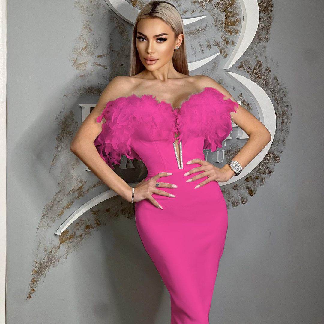 Berbie midi feather dress - REBECATHELABEL