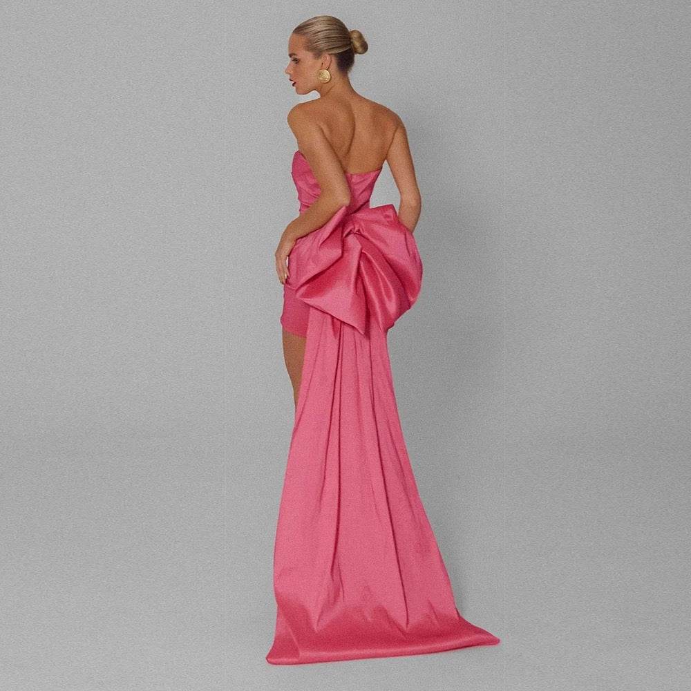 Big Bow Strapless Sexy Draping Mini Dress - REBECATHELABEL
