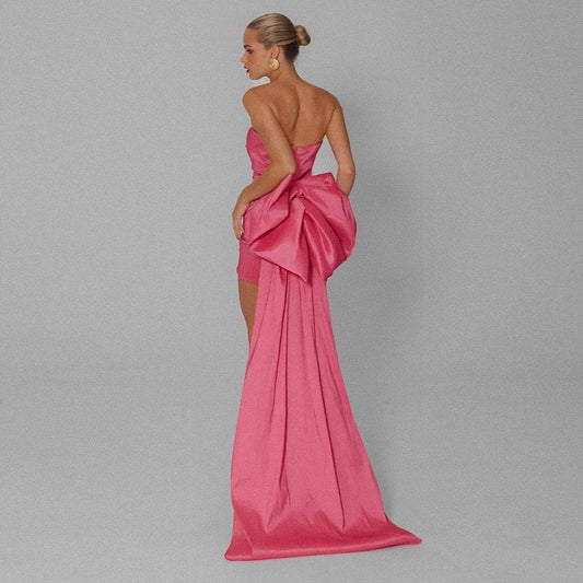 Big Bow Strapless Sexy Draping Mini Dress - REBECATHELABEL
