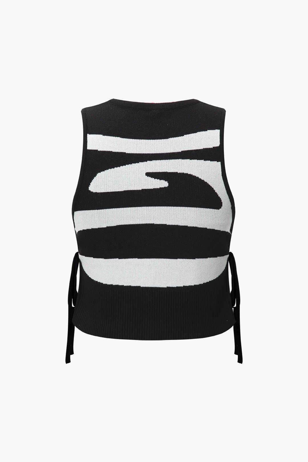 Black And White Knit Sleeveless Top And High Waisted Shorts Set - REBECATHELABEL