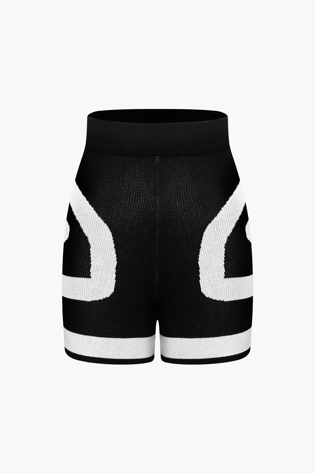 Black And White Knit Sleeveless Top And High Waisted Shorts Set - REBECATHELABEL