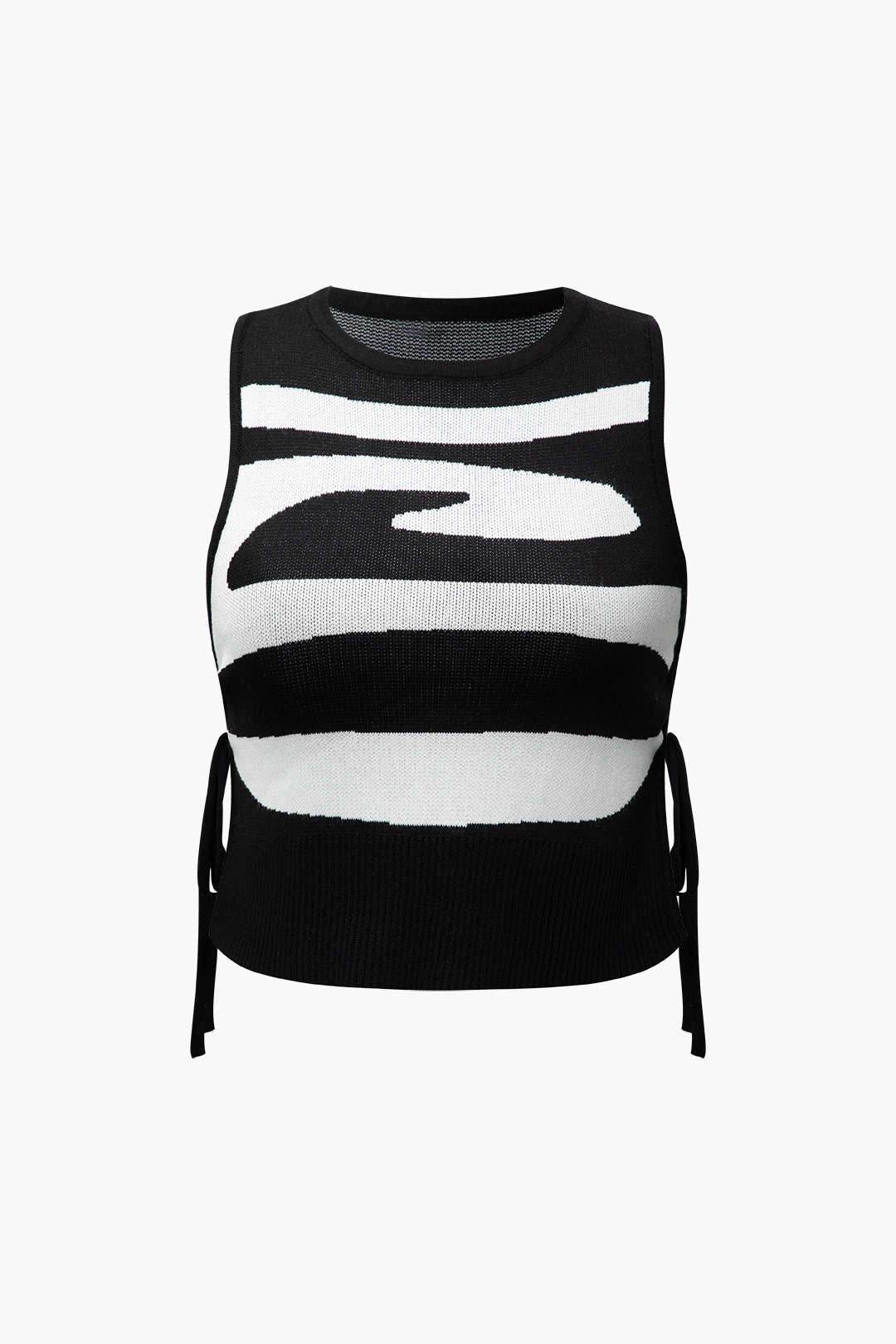 Black And White Knit Sleeveless Top And High Waisted Shorts Set - REBECATHELABEL