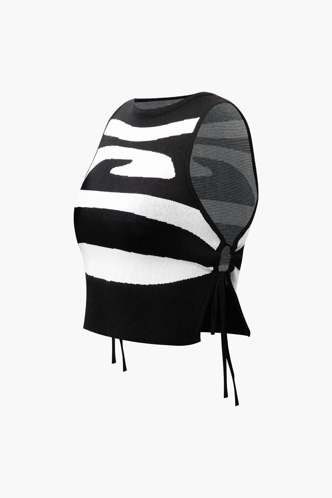 Black And White Knit Sleeveless Top And High Waisted Shorts Set - REBECATHELABEL