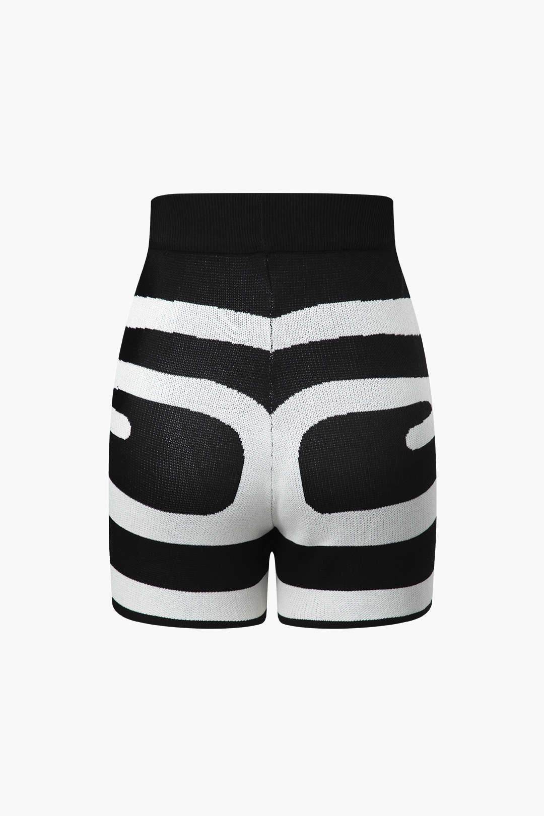 Black And White Knit Sleeveless Top And High Waisted Shorts Set - REBECATHELABEL