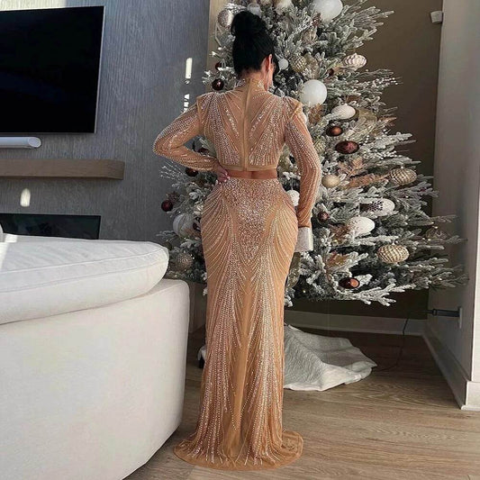 Black Khaki Sexy Mesh Luxury Diamond Chain Skirt 2-piece Set - REBECATHELABEL