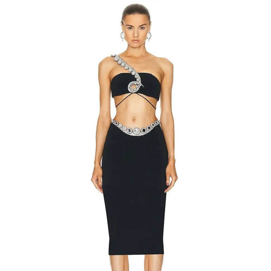 Black Sequin Diamond Sexy dress set - REBECATHELABEL