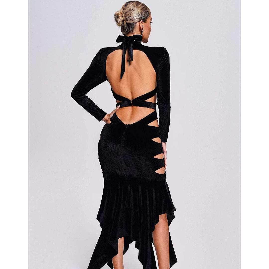 Black Velvet Cutout Midi Dress - REBECATHELABEL