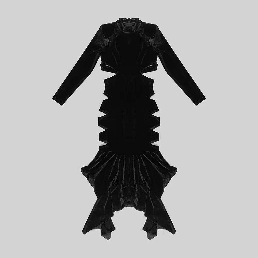 Black Velvet Cutout Midi Dress - REBECATHELABEL