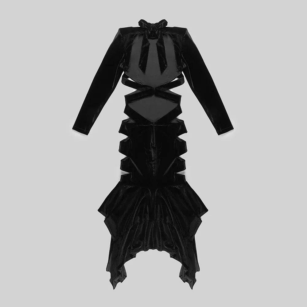 Black Velvet Cutout Midi Dress - REBECATHELABEL